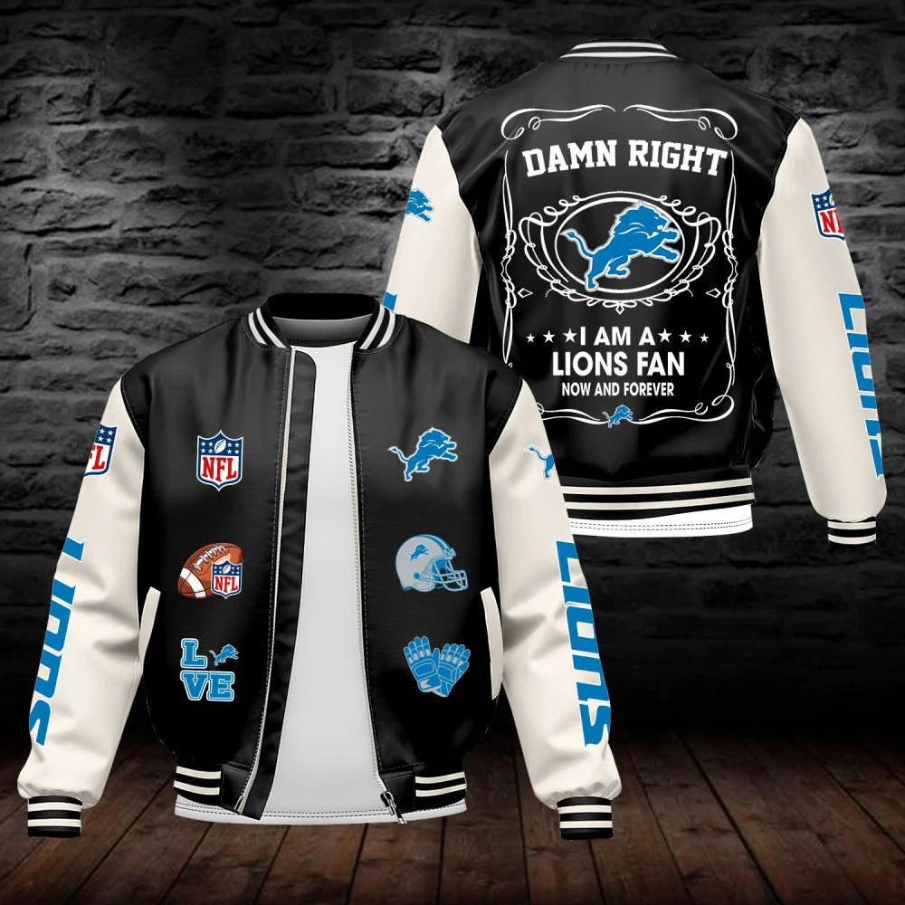 LIMITED EDITION - NEW CUSTOMIZED NFL04 DTL DETROIT LIONS LEATHER BOMBER JACKET