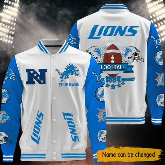 LIMITED EDITION - NEW CUSTOMIZED NFL04 DTL DETROIT LIONS BASEBALL JACKET