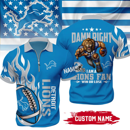 LIMITED EDITION - NEW CUSTOMIZED NFL04 DTL DETROIT LIONS ZIP POLO SHIRT