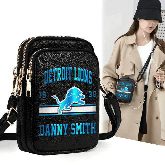 LIMITED EDITION - NEW CUSTOMIZED NFL04 DTL DETROIT LIONS LEATHER CROSSBODY BAG