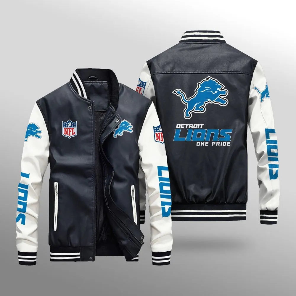 LIMITED EDITION - NEW CUSTOMIZED NFL04 DTL DETROIT LIONS LEATHER BOMBER JACKET