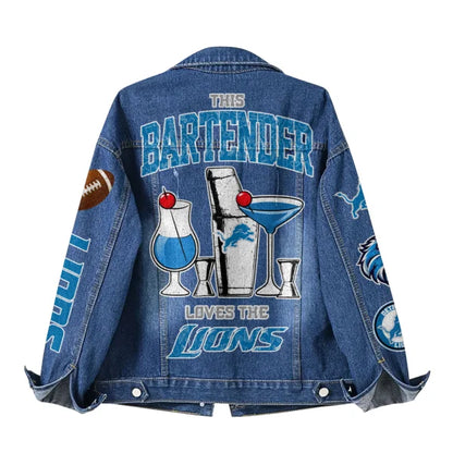 LIMITED EDITION - NEW CUSTOMIZED NFL04 DTL DETROIT LIONS DENIM JACKET