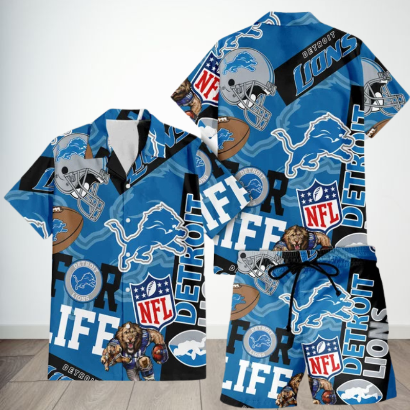 LIMITED EDITION - NEW CUSTOMIZED NFL04 DTL DETROIT LIONS UNISEX HAWAIIAN SHIRT & SHORTS SET