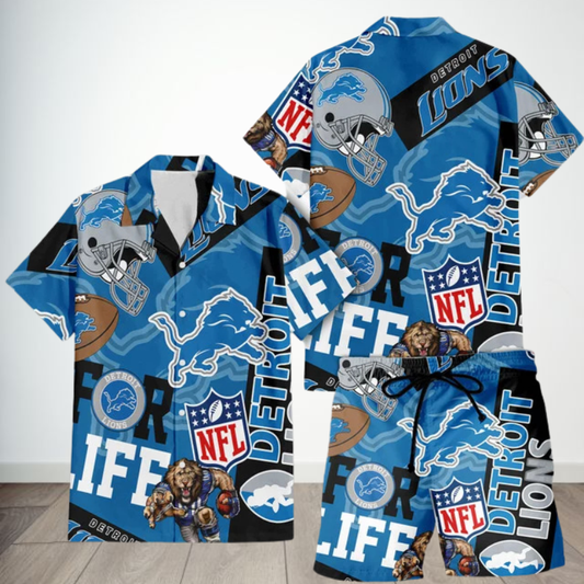 LIMITED EDITION - NEW CUSTOMIZED NFL04 DTL DETROIT LIONS UNISEX HAWAIIAN SHIRT & SHORTS SET