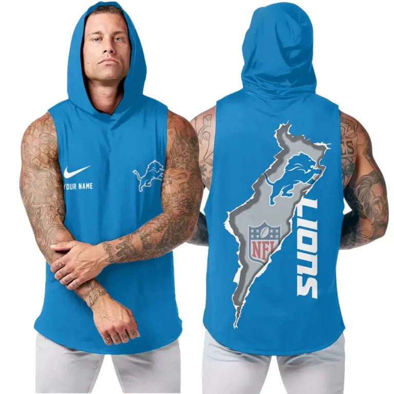 LIMITED EDITION - NEW CUSTOMIZED NFL04 DTL DETROIT LIONS HOODED TANK TOP