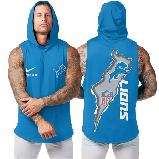 LIMITED EDITION - NEW CUSTOMIZED NFL04 DTL DETROIT LIONS HOODED TANK TOP