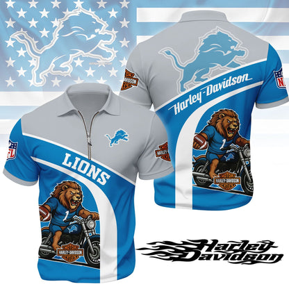 LIMITED EDITION - NEW CUSTOMIZED NFL04 DTL DETROIT LIONS HARLEY-DAVIDSON POLO WITH ZIPPER SHIRT