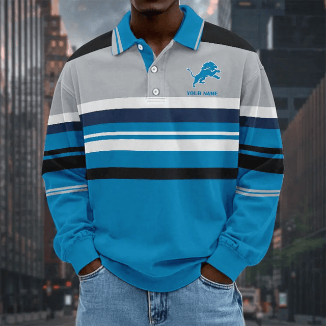 LIMITED EDITION - NEW CUSTOMIZED NFL04 DTL DETROIT LIONS MEN LONG SLEEVE POLO