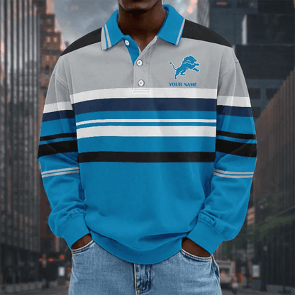 LIMITED EDITION - NEW CUSTOMIZED NFL04 DTL DETROIT LIONS MEN LONG SLEEVE POLO