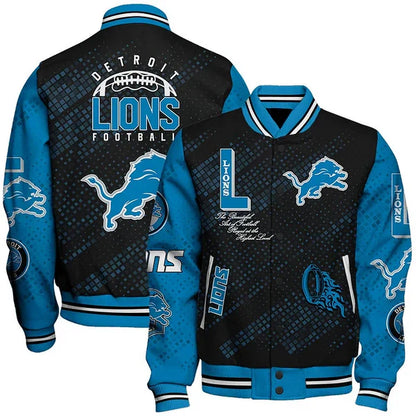LIMITED EDITION - NEW CUSTOMIZED NFL04 DTL DETROIT LIONS SATIN VARSITY JACKET & BASEBALL JACKET