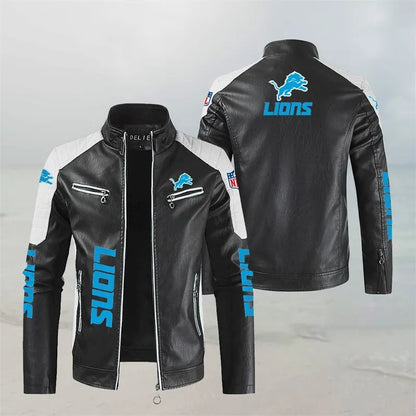LIMITED EDITION - NEW CUSTOMIZED NFL04 DTL DETROIT LIONS LEATHER BIKER JACKET
