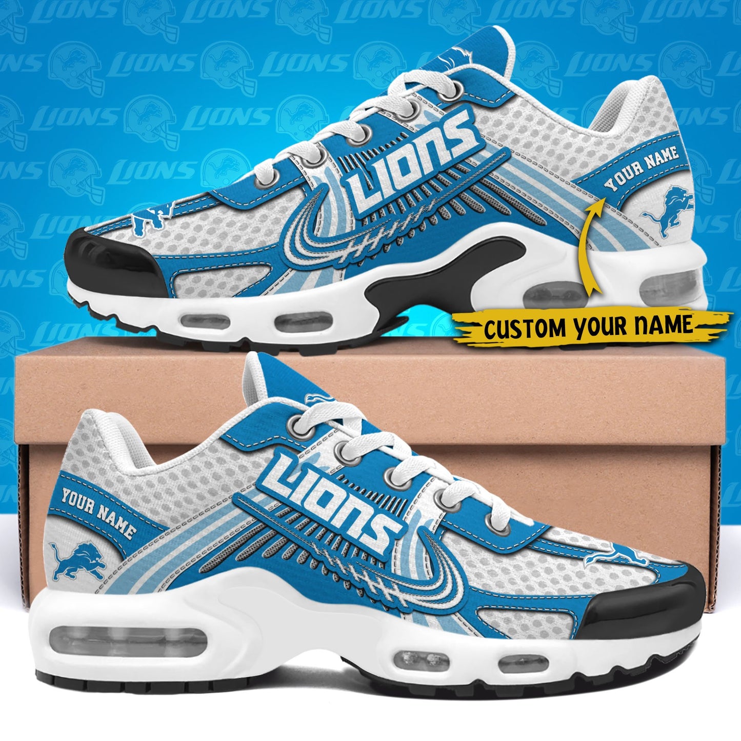 LIMITED EDITION - NEW CUSTOMIZED NFL04 DTL DETROIT LIONS UNISEX AIR MAX PLUS SNEAKERS