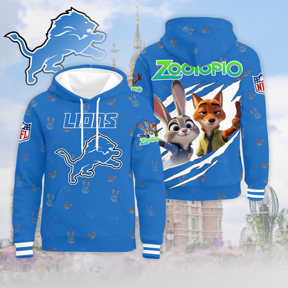 LIMITED EDITION - NEW CUSTOMIZED NFL04 DTL DETROIT LIONS & ZOOTOPIA UNISEX T-SHIRT, POLO, HOODIE & JACKETS