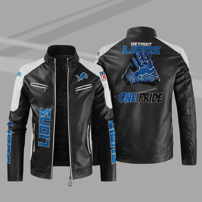 LIMITED EDITION - NEW CUSTOMIZED NFL04 DTL DETROIT LIONS LEATHER BIKER JACKET