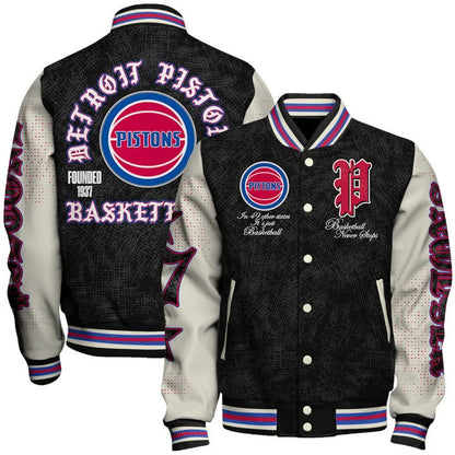 LIMITED EDITION - NEW CUSTOMIZED NBA14 DPI DETROIT PISTONS BASEBALL JACKET, SATIN VARSITY JACKET