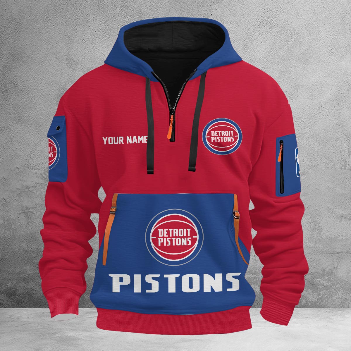 LIMITED EDITION - NEW CUSTOMIZED NBA14 DP DETROIT PISTONS QUARTER ZIP HOODIE