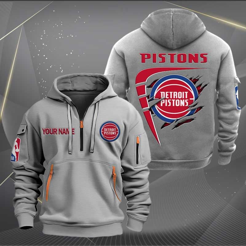 [HOT DEAL] NEW CUSTOMIZED NBA14 DP DETROIT PISTONS QUARTER ZIP HOODIE