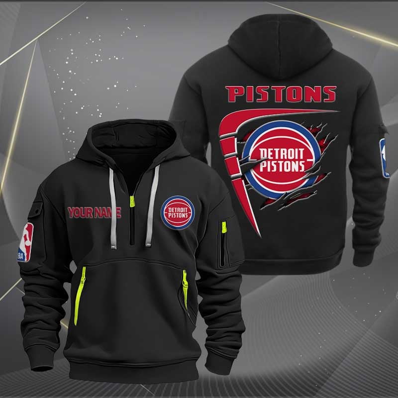 [HOT DEAL] NEW CUSTOMIZED NBA14 DP DETROIT PISTONS QUARTER ZIP HOODIE