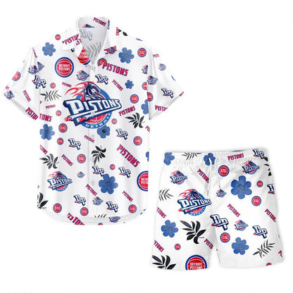 LIMITED EDITION - NEW CUSTOMIZED NBA14 DPI DETROIT PISTONS UNISEX HAWAIIAN SHIRT & SHORTS SET