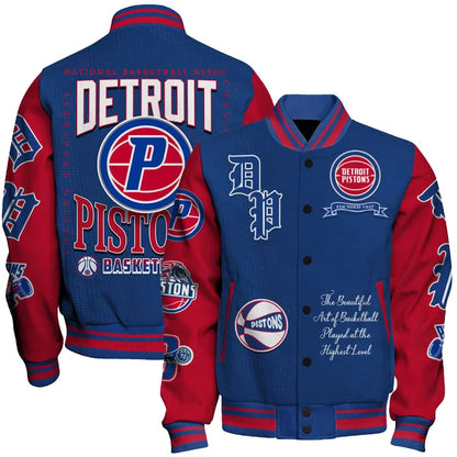 LIMITED EDITION - NEW CUSTOMIZED NBA14 DPI DETROIT PISTONS BASEBALL JACKET, SATIN VARSITY JACKET