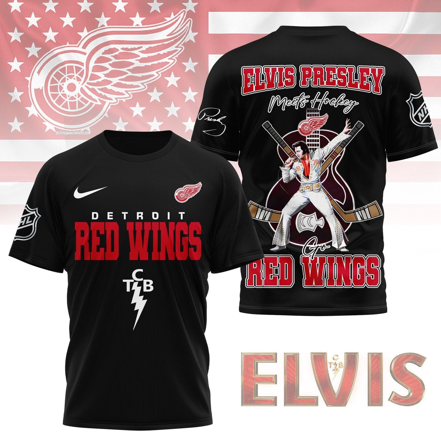 LIMITED EDITION - NEW CUSTOMIZED NHL22 DRW DETROIT RED WINGS X ELVIS PRESLEY FAN 3D SHIRT