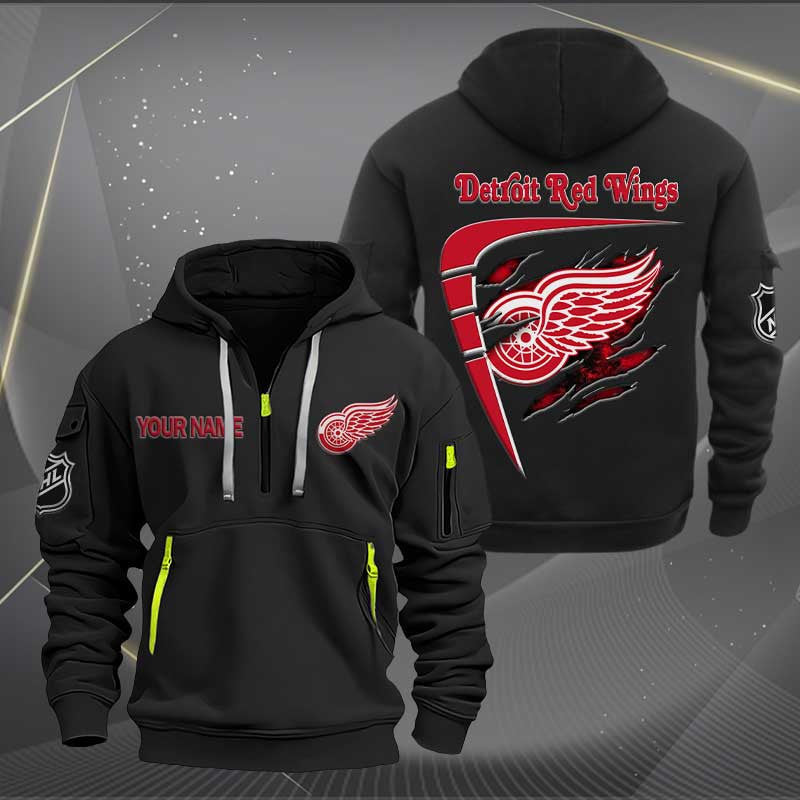 LIMITED EDITION - NEW CUSTOMIZED NHL22 DRW DETROIT RED WINGS QUARTER ZIP HOODIE