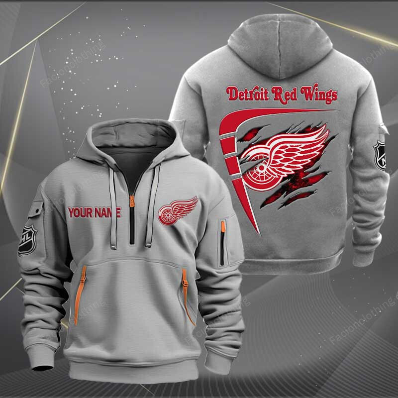 LIMITED EDITION - NEW CUSTOMIZED NHL22 DRW DETROIT RED WINGS QUARTER ZIP HOODIE