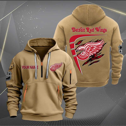 LIMITED EDITION - NEW CUSTOMIZED NHL22 DRW DETROIT RED WINGS QUARTER ZIP HOODIE