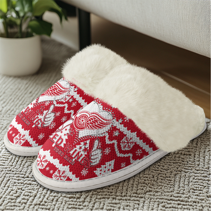 LIMITED EDITION - NEW CUSTOMIZED NHL22 DRW DETROIT RED WINGS FUR-LINED SLIPPERS