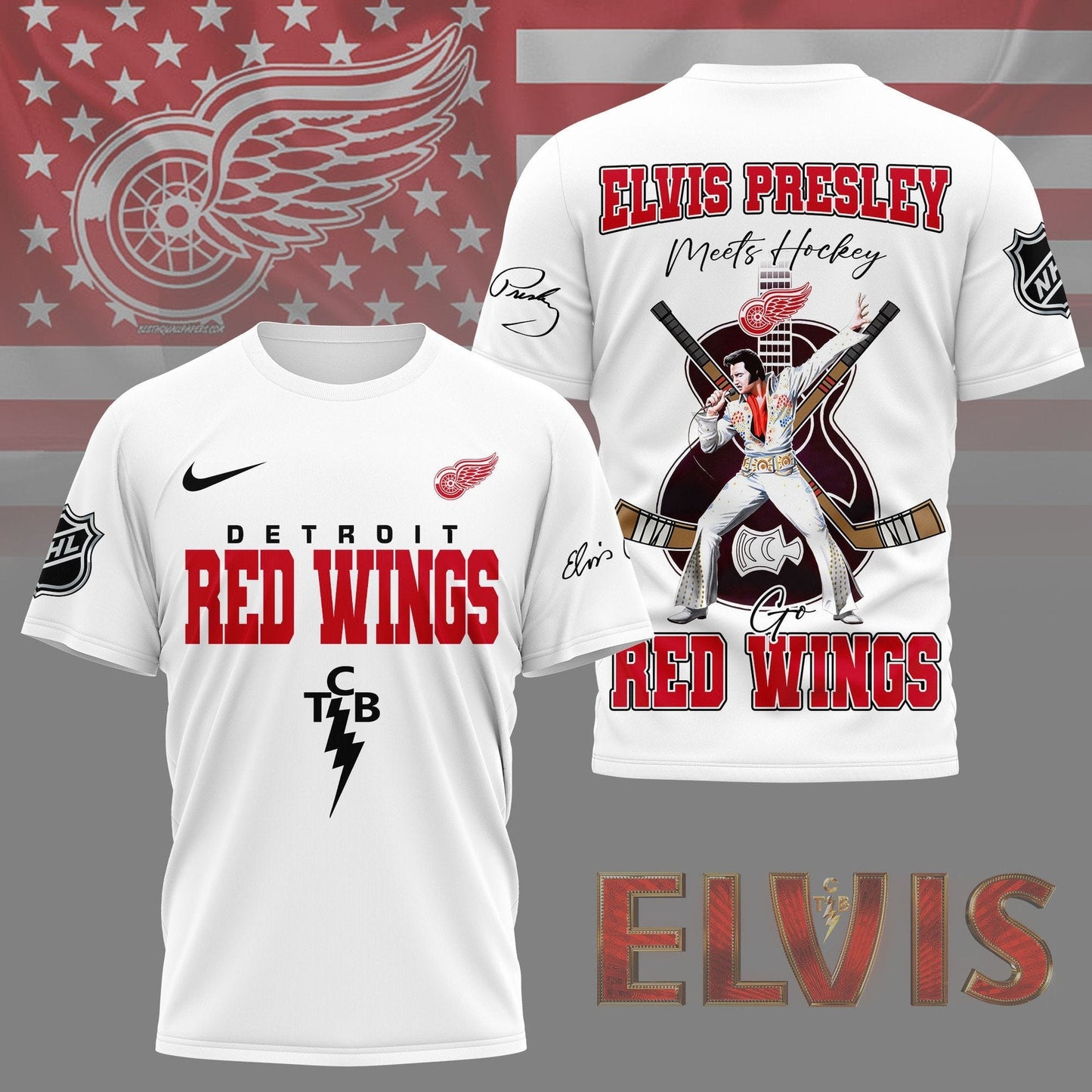 LIMITED EDITION - NEW CUSTOMIZED NHL22 DRW DETROIT RED WINGS X ELVIS PRESLEY FAN 3D SHIRT