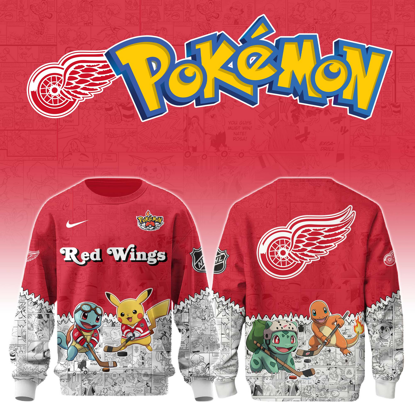 LIMITED EDITION - NEW CUSTOMIZED NHL22 DRW DETROIT RED WINGS X POKÉMON T-SHIRT, SWEATSHIRT, HOODIE & ZIP HOODIE