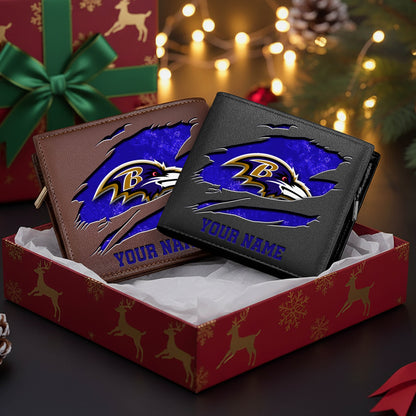 LIMITED EDITION - NEW CUSTOMIZED NFL28 BTR BALTIMORE RAVENS LEATHER WALLET