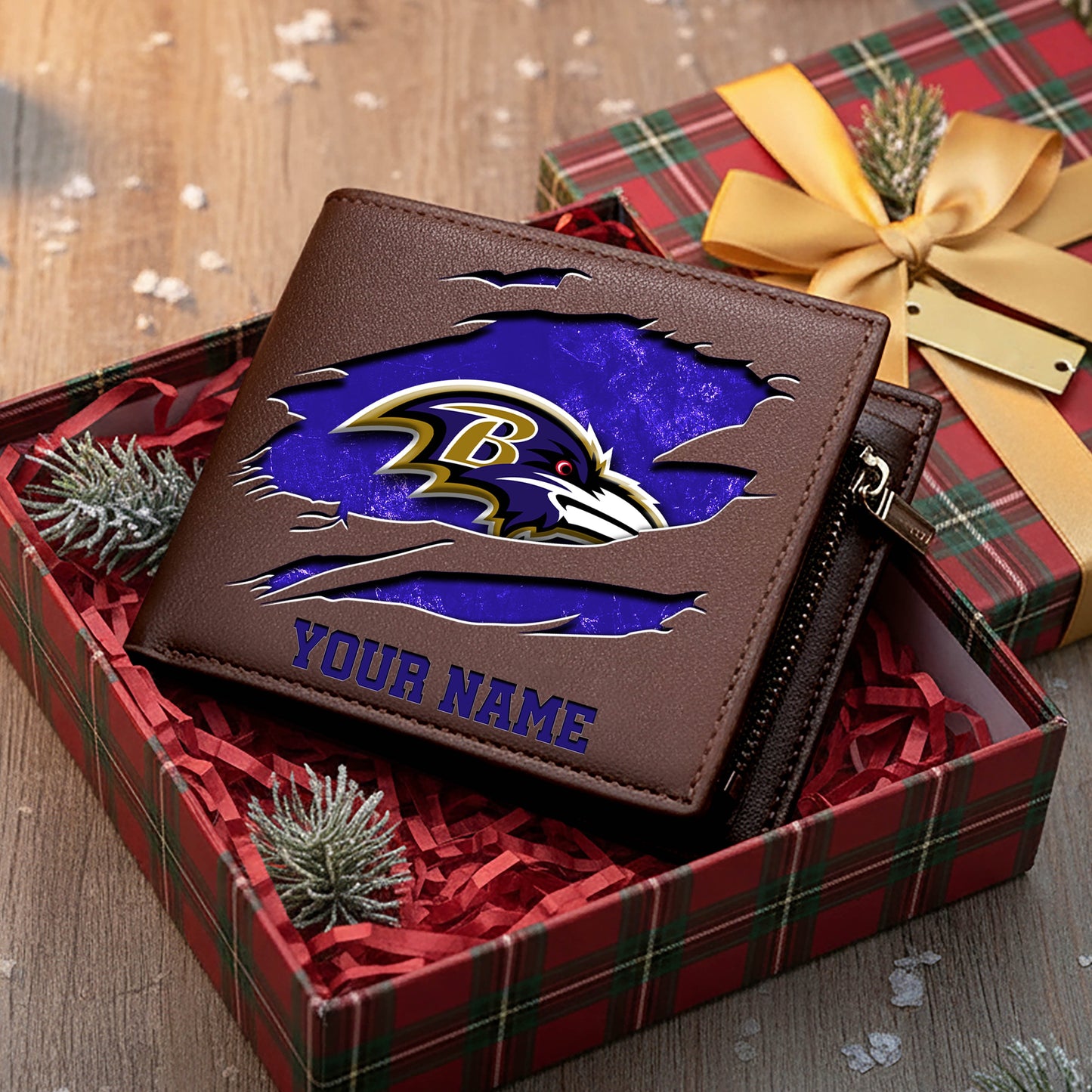 LIMITED EDITION - NEW CUSTOMIZED NFL28 BTR BALTIMORE RAVENS LEATHER WALLET