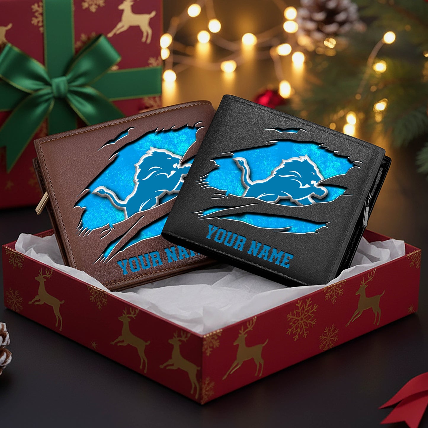 LIMITED EDITION - NEW CUSTOMIZED NFL04 DTL DETROIT LIONS LEATHER WALLET