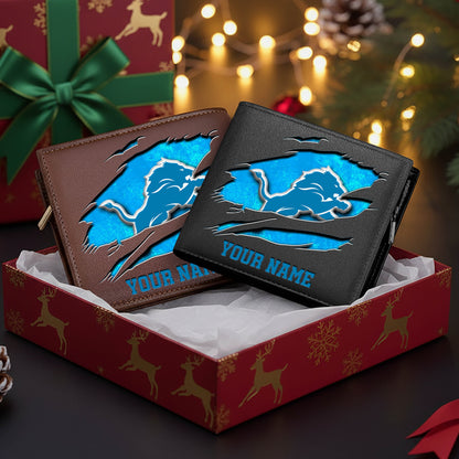 LIMITED EDITION - NEW CUSTOMIZED NFL04 DTL DETROIT LIONS LEATHER WALLET