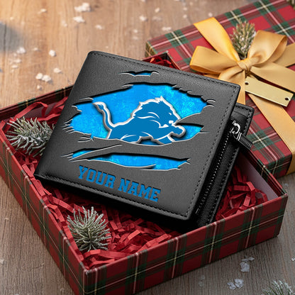 LIMITED EDITION - NEW CUSTOMIZED NFL04 DTL DETROIT LIONS LEATHER WALLET
