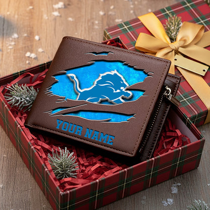 LIMITED EDITION - NEW CUSTOMIZED NFL04 DTL DETROIT LIONS LEATHER WALLET