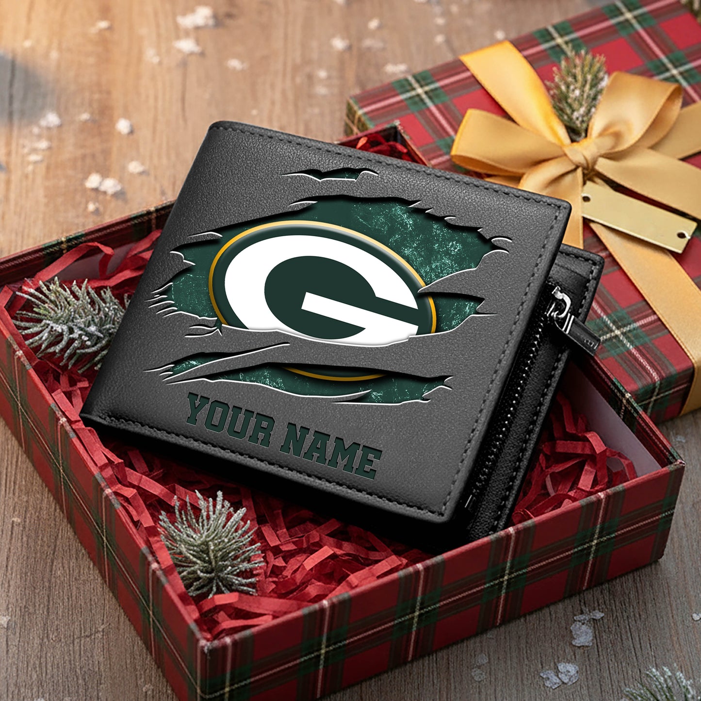 LIMITED EDITION - NEW CUSTOMIZED NFL08 GBP GREEN BAY PACKERS LEATHER WALLET
