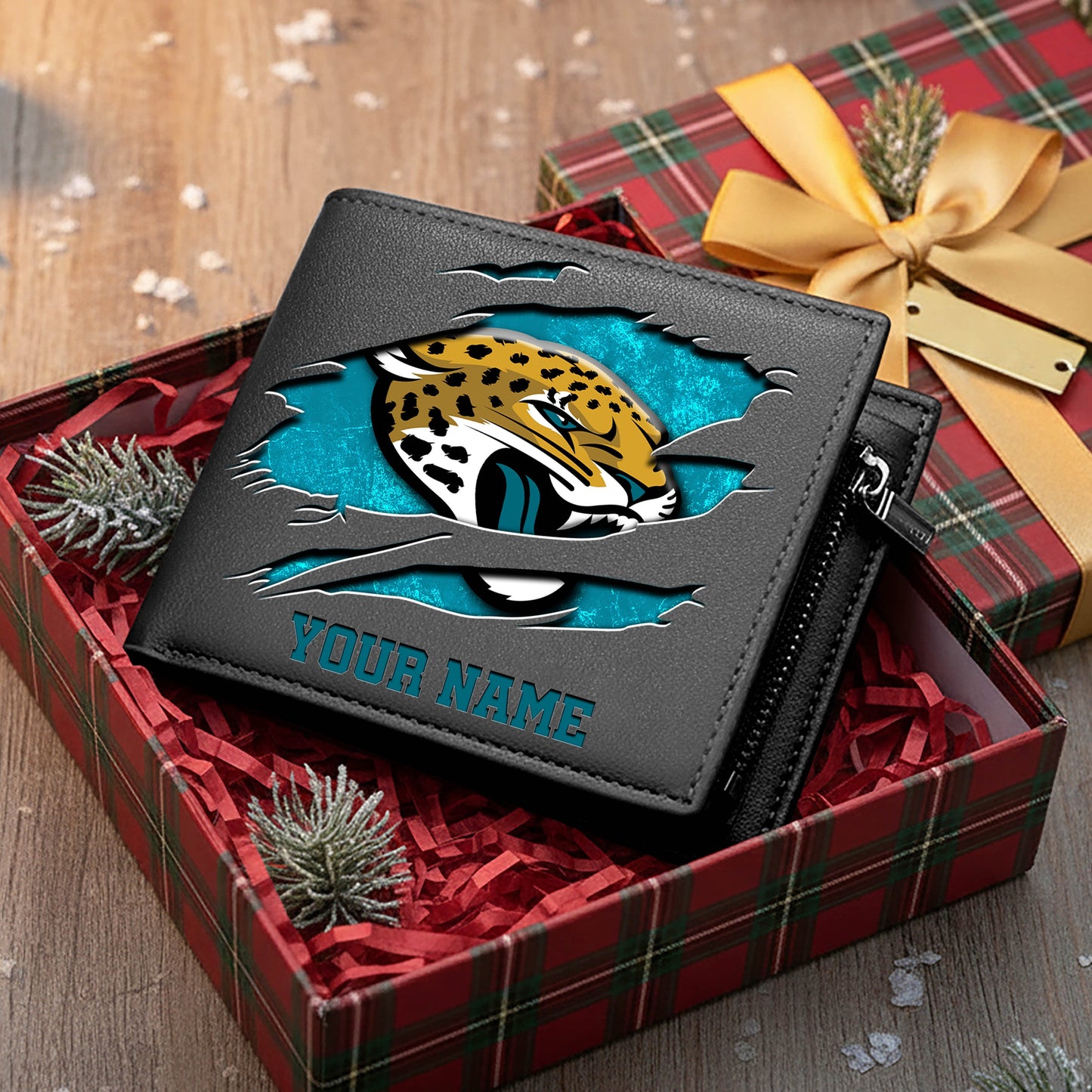 LIMITED EDITION - NEW CUSTOMIZED NFL30 JSJ JACKSONVILLE JAGUARS LEATHER WALLET