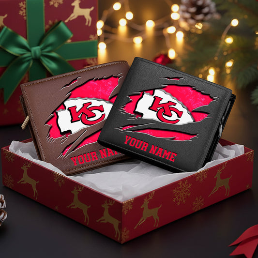 LIMITED EDITION - NEW CUSTOMIZED NFL01 KCC KANSAS CITY CHIEFS LEATHER WALLET