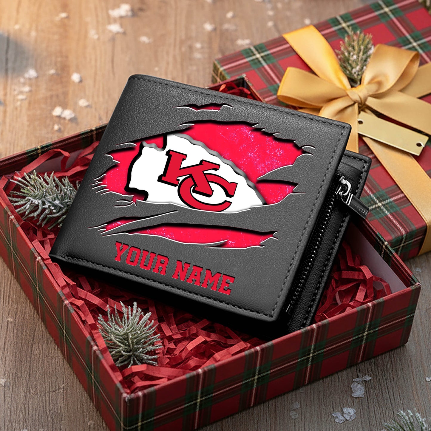 LIMITED EDITION - NEW CUSTOMIZED NFL01 KCC KANSAS CITY CHIEFS LEATHER WALLET