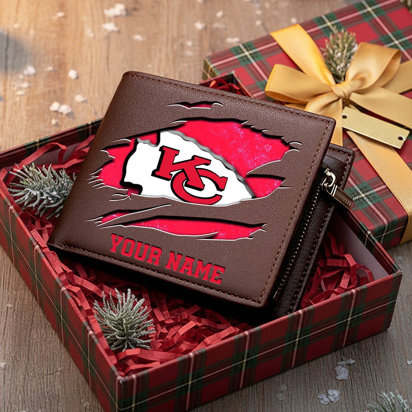 LIMITED EDITION - NEW CUSTOMIZED NFL01 KCC KANSAS CITY CHIEFS LEATHER WALLET