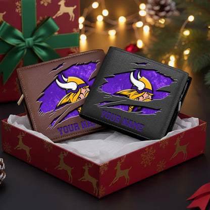 LIMITED EDITION - NEW CUSTOMIZED NFL05 MVK MINNESOTA VIKINGS LEATHER WALLET