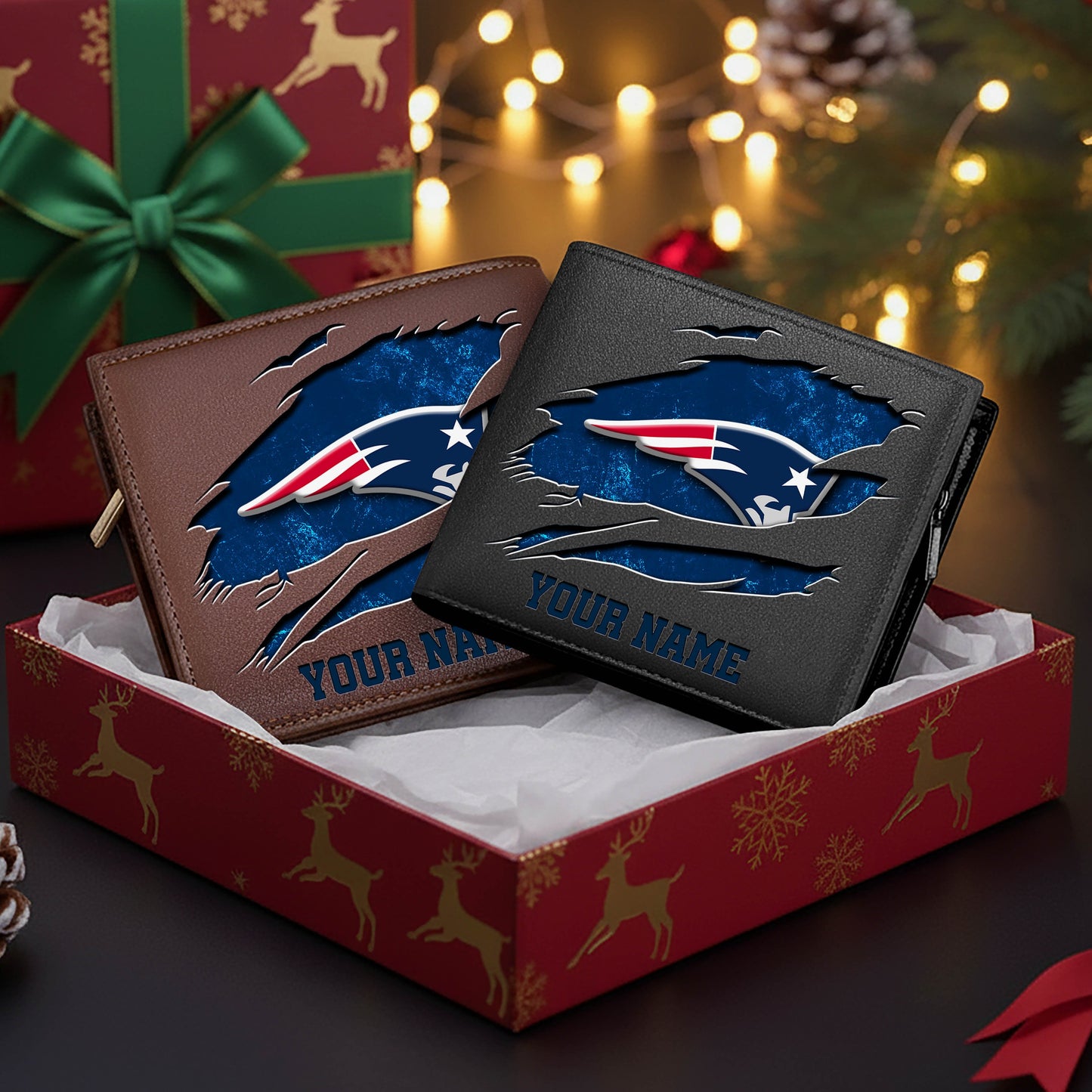 LIMITED EDITION - NEW CUSTOMIZED NFL27 NEP NEW ENGLAND PATRIOTS LEATHER WALLET