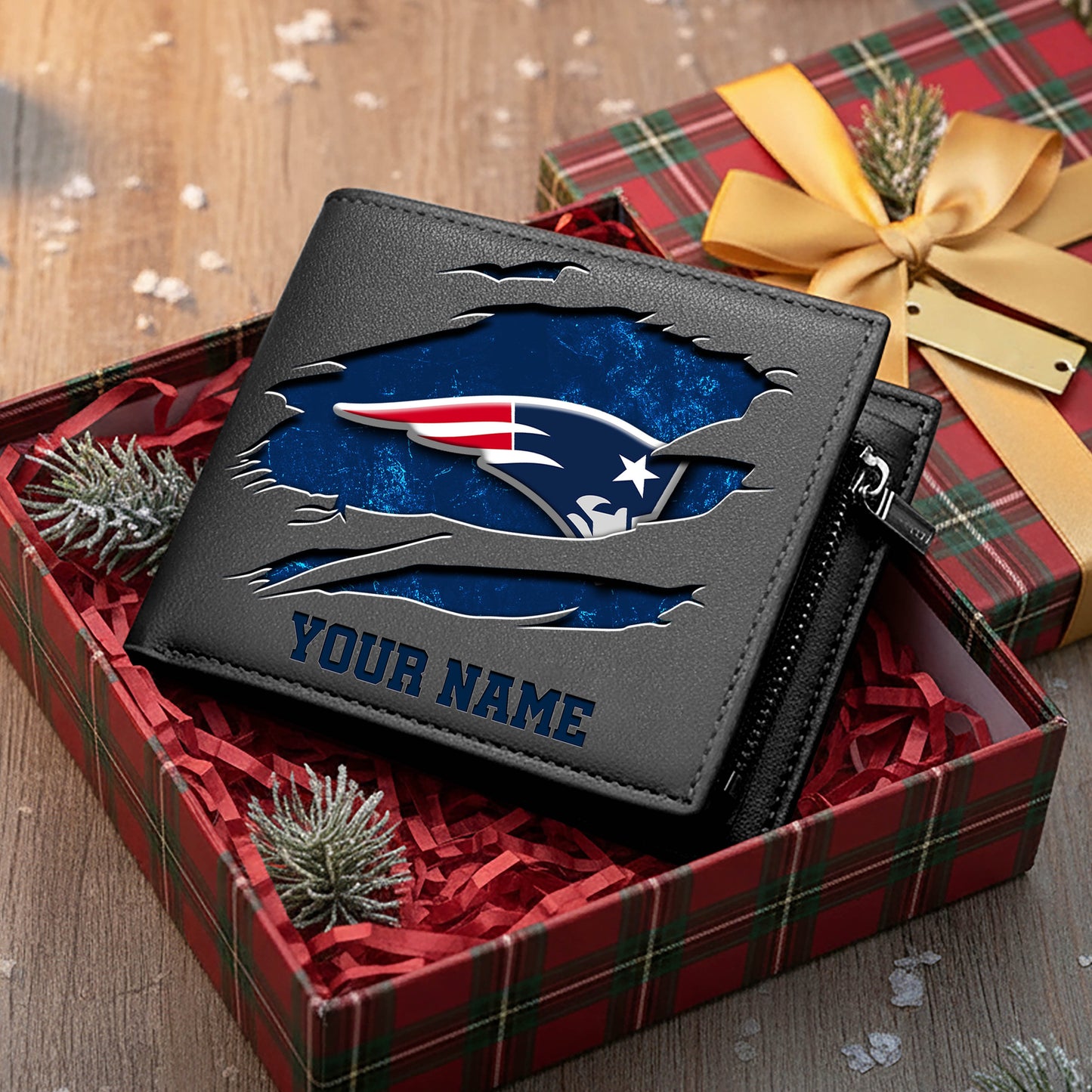 LIMITED EDITION - NEW CUSTOMIZED NFL27 NEP NEW ENGLAND PATRIOTS LEATHER WALLET