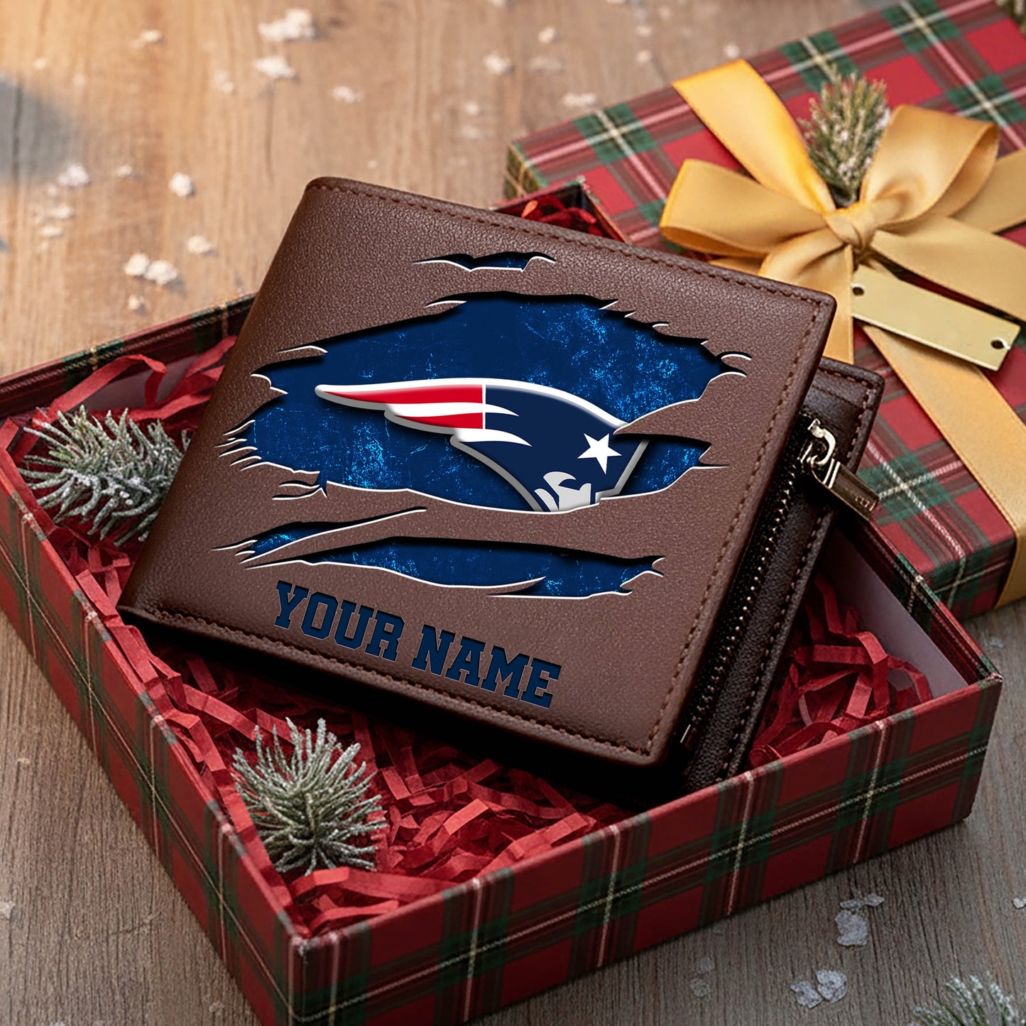 LIMITED EDITION - NEW CUSTOMIZED NFL27 NEP NEW ENGLAND PATRIOTS LEATHER WALLET