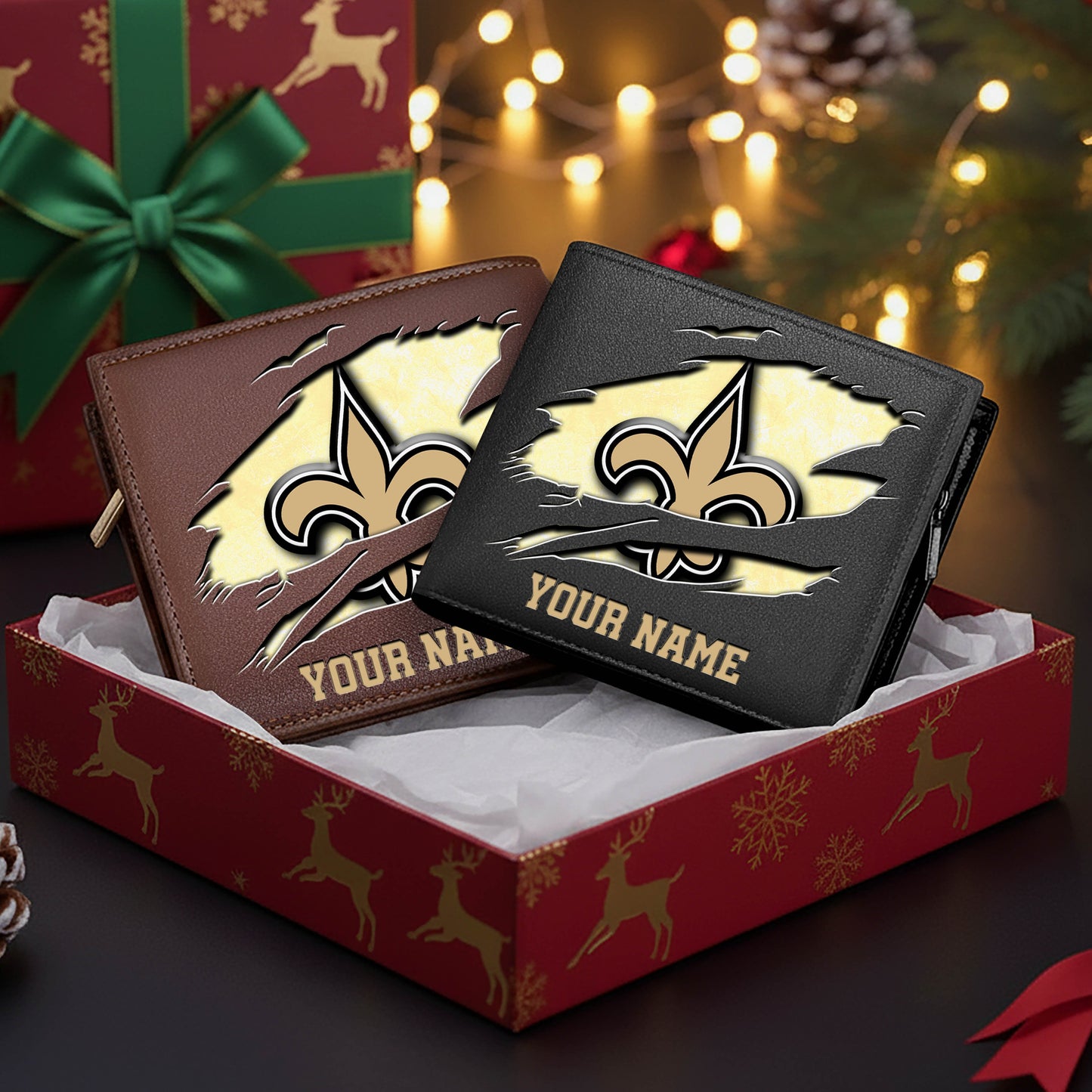 LIMITED EDITION - NEW CUSTOMIZED NFL24 NOS NEW ORLEANS SAINTS LEATHER WALLET