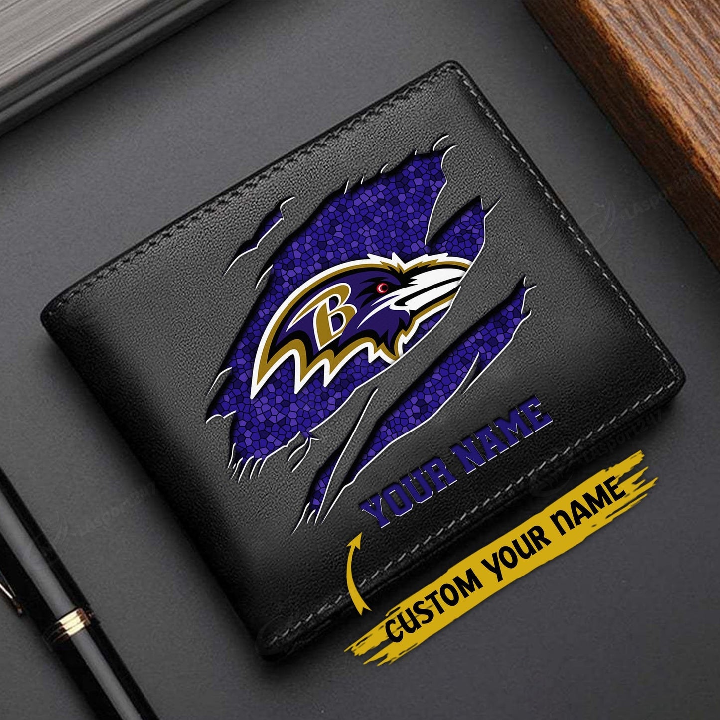 LIMITED EDITION - NEW CUSTOMIZED NFL28 BTR BALTIMORE RAVENS LEATHER WALLET
