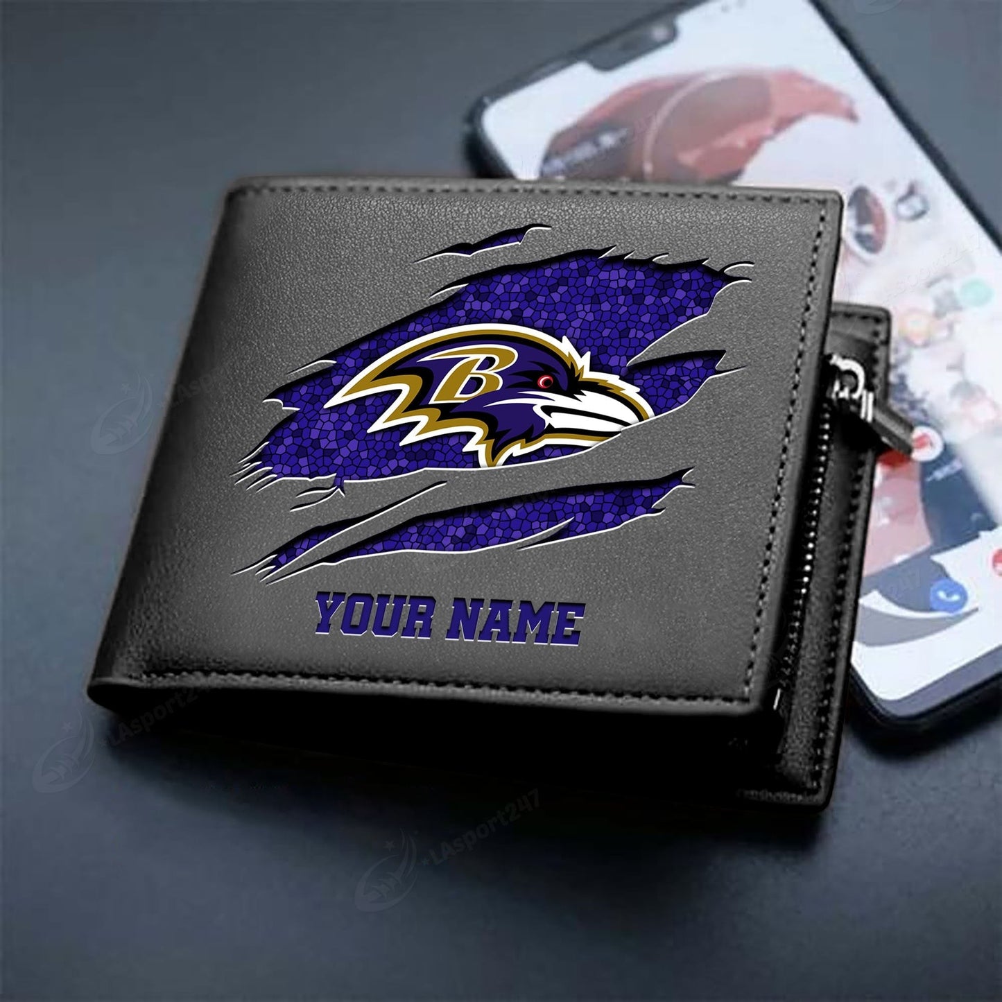 LIMITED EDITION - NEW CUSTOMIZED NFL28 BTR BALTIMORE RAVENS LEATHER WALLET