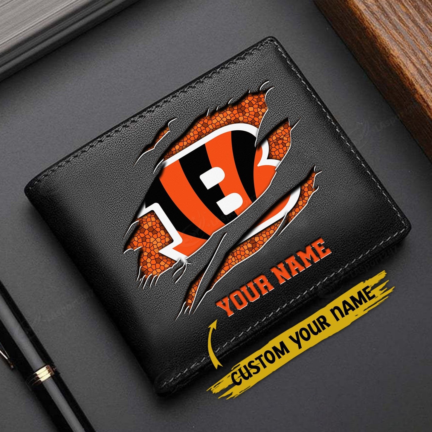 LIMITED EDITION - NEW CUSTOMIZED NFL16 CCB CINCINNATI BENGALS LEATHER WALLET
